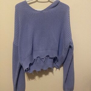 Forever 21 Purple V-Neck Sweater with Distressed Hem